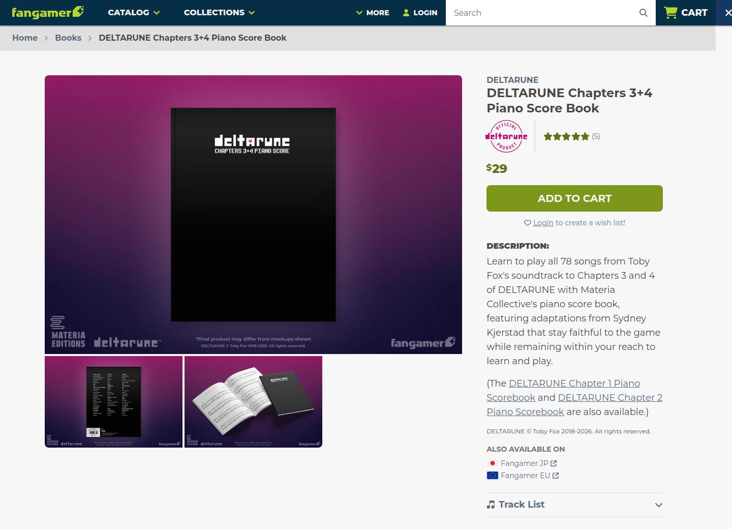 Fangamer’s DELTARUNE Chapters 3+4 piano book listing names Sydney Kjerstad